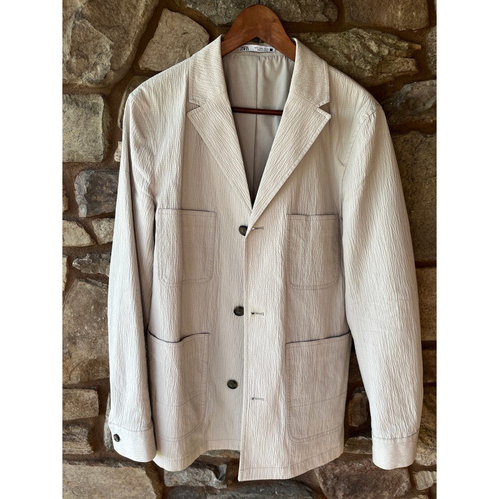 Zara Man Textured Seersucker Blazer Jacket